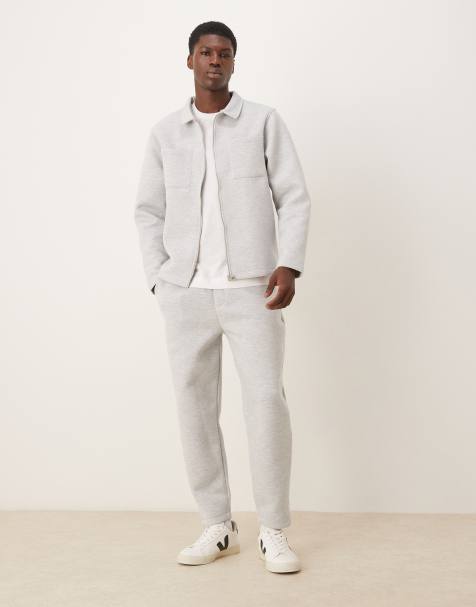 ASOS DESIGN heavyweight tapered jogger in scuba-style fabric in grey marl - view 1