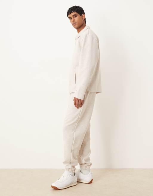 ASOS DESIGN heavyweight tapered jogger in scuba-style fabric in oatmeal marl, 3 of 5