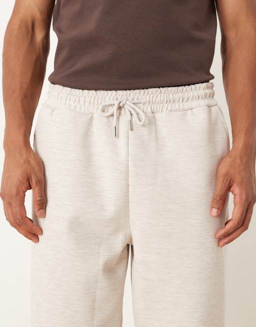 ASOS DESIGN heavyweight tapered jogger in scuba-style fabric in oatmeal marl, 4 of 5