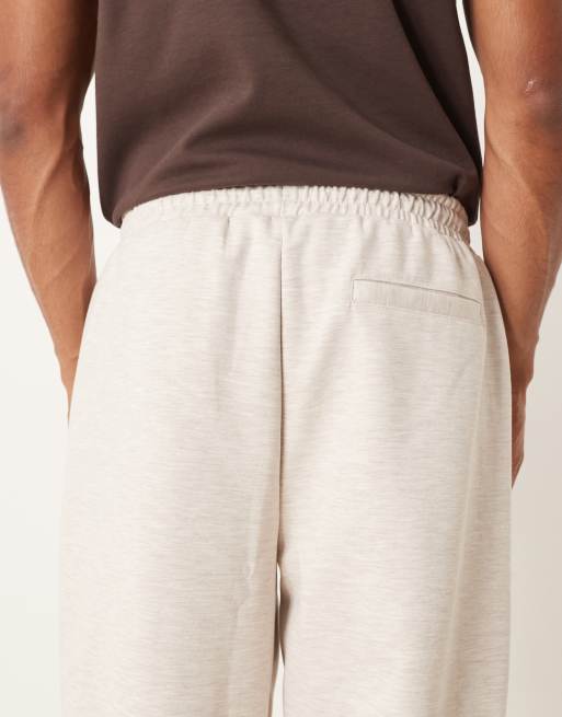 ASOS DESIGN heavyweight tapered jogger in scuba-style fabric in oatmeal marl, 5 of 5