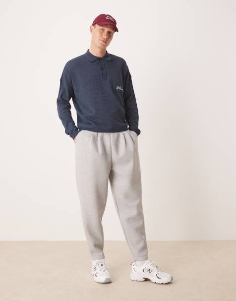 ASOS DESIGN heavyweight tapered jogger with pleat detail in scuba-style fabric in grey marl - LGREY - view 1