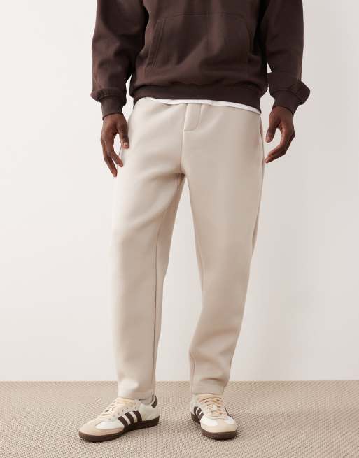 ASOS DESIGN heavyweight tapered sweatpants in scuba-style fabric in beige, 2 of 5