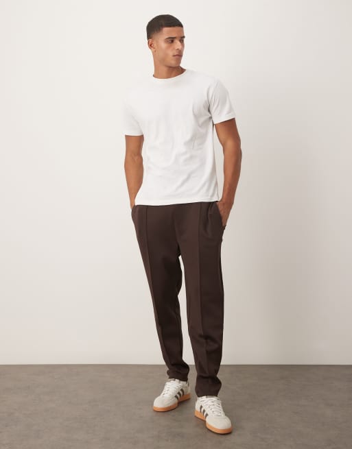 ASOS DESIGN heavyweight tapered sweatpants in scuba-style fabric in brown, 2 of 5