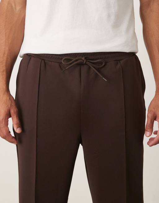 ASOS DESIGN heavyweight tapered sweatpants in scuba-style fabric in brown, 4 of 5