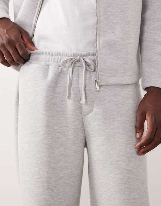 ASOS DESIGN heavyweight tapered sweatpants in scuba-style fabric in gray heather, 4 of 5