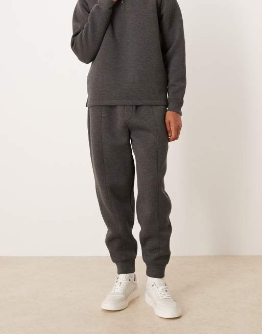 ASOS DESIGN heavyweight tapered sweatpants with pintucks in scuba-style fabric in charcoal heather - part of a set