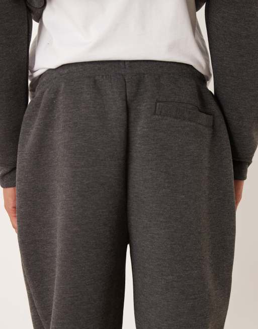 ASOS DESIGN heavyweight tapered sweatpants with pintucks in scuba-style fabric in charcoal heather - part of a set