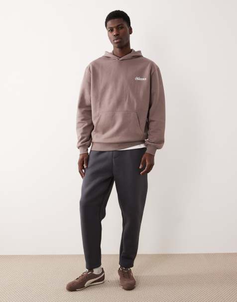 ASOS DESIGN heavyweight tapered trackies in scuba-style fabric in charcoal - view 1