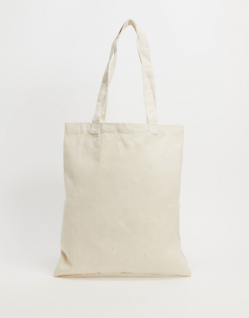 ASOS DESIGN heavyweight tote bag in off white canvas-Neutral