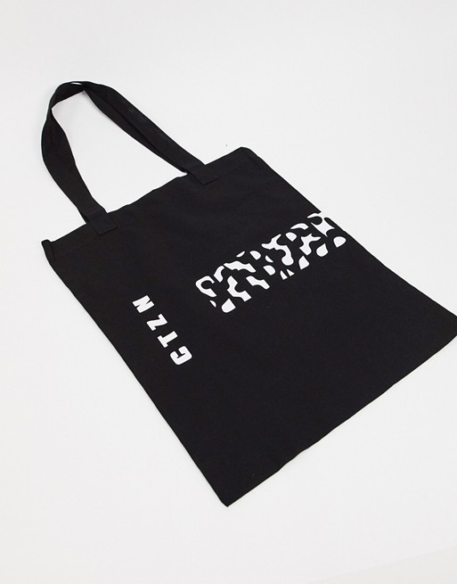 ASOS DESIGN heavyweight tote bag with placement graphic in black
