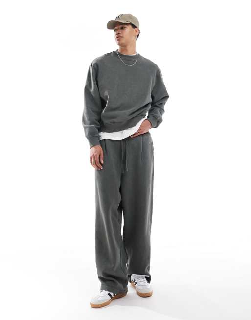ASOS DESIGN heavyweight trackies in washed khaki (part of a set)