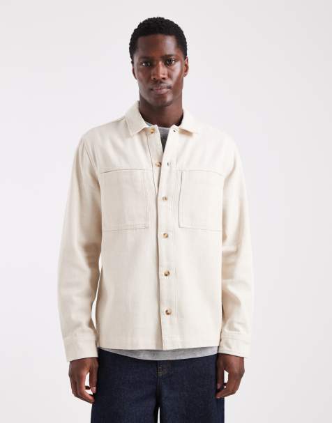 ASOS DESIGN heavyweight twill overshirt in beige - view 1