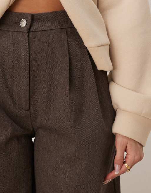 ASOS DESIGN heavyweight twill pleated pants in brown, 4 of 5