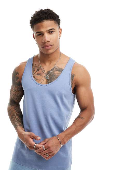 ASOS DESIGN heavyweight vest in mid blue | ASOS