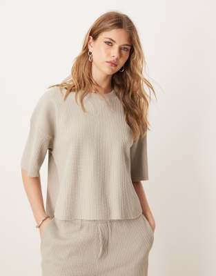 ASOS DESIGN heavyweight waffle co-ord short sleeve top in light khaki-Green