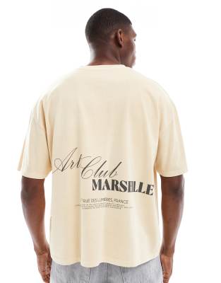 Asos Design Heavyweight Washed Boxy Oversized T-shirt With Summer Graphic And Pigment Dye In Neutral