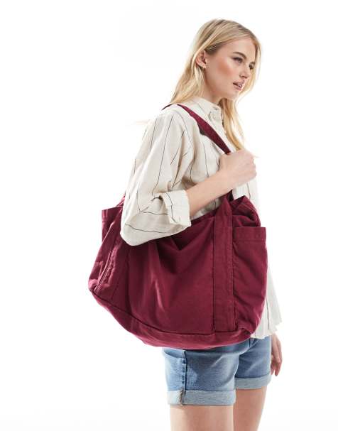 ASOS DESIGN heavyweight washed tote bag in burgundy - view 1