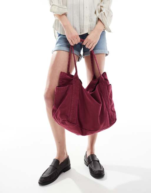 ASOS DESIGN heavyweight washed tote bag in burgundy