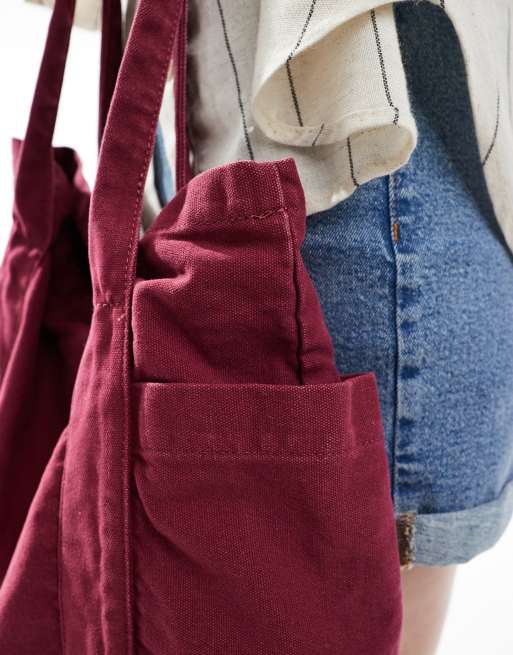 ASOS DESIGN heavyweight washed tote bag in burgundy