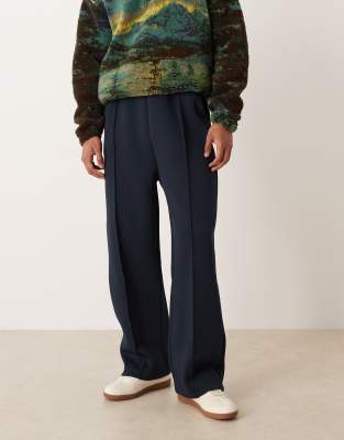 Asos Design Heavyweight Wde Leg Sweatpants With Pleats In Blue