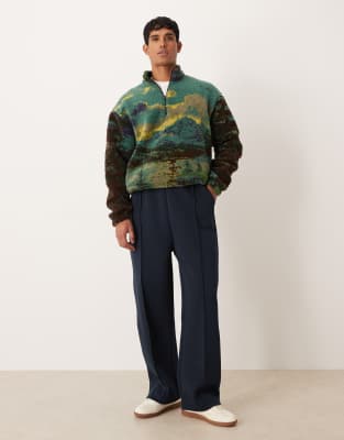 Asos Design Heavyweight Wde Leg Sweatpants With Pleats In Blue