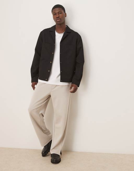 ASOS DESIGN heavyweight wide leg sweatpants in scuba-style fabric in beige , 2 of 5