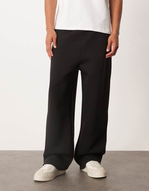 ASOS DESIGN heavyweight wide leg sweatpants in scuba-style fabric in black , 3 of 5