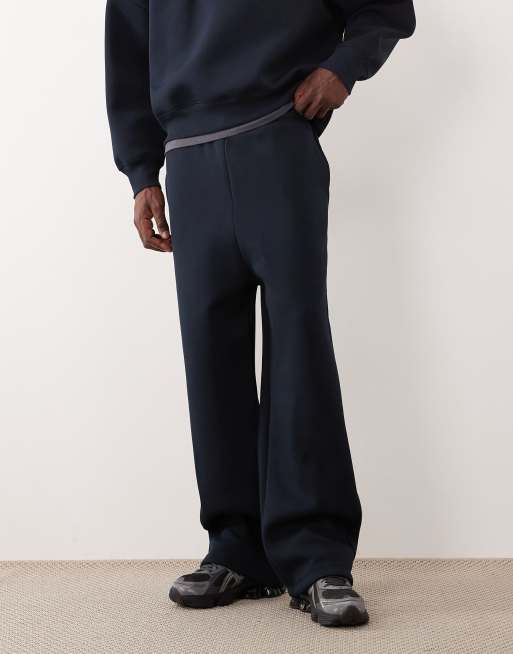 ASOS DESIGN heavyweight wide leg sweatpants in scuba-style fabric in navy, 2 of 5