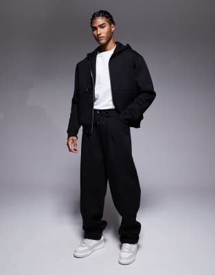 Asos Design Heavyweight Wide Leg Sweatpants With Dart Details In Black