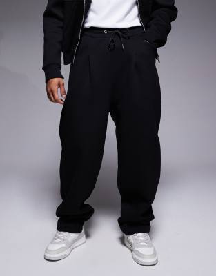 Asos Design Heavyweight Wide Leg Sweatpants With Dart Details In Black