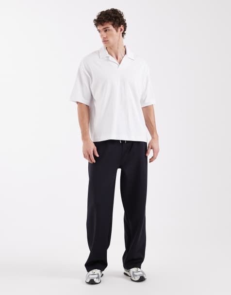 ASOS DESIGN heavyweight wide leg trackies in scuba-style fabric in navy - view 1