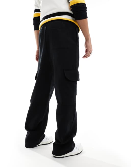 ASOS DESIGN heavyweight wide leg utility trackies in black, 3 of 5