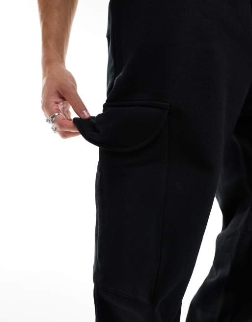 ASOS DESIGN heavyweight wide leg utility trackies in black, 4 of 5