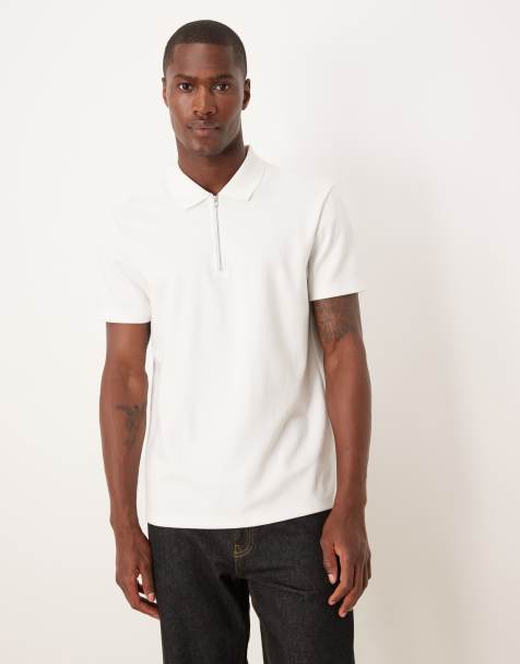 ASOS DESIGN heavyweight zip polo shirt in white soft touch - view 1