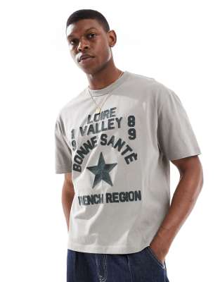 asos ASOS DESIGN heayweight boxy relaxed t-shirt in washed grey with text embroidery