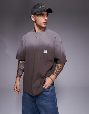 asos ASOS DESIGN heayweight oversized t-shirt in ombre wash in brown