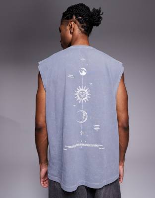 ASOS DESIGN heayweight oversized tank in  washed grey with spine graphic - view 1