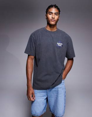 Asos Design Heayweight Relaxed T-shirt With Text Graphic In Gray
