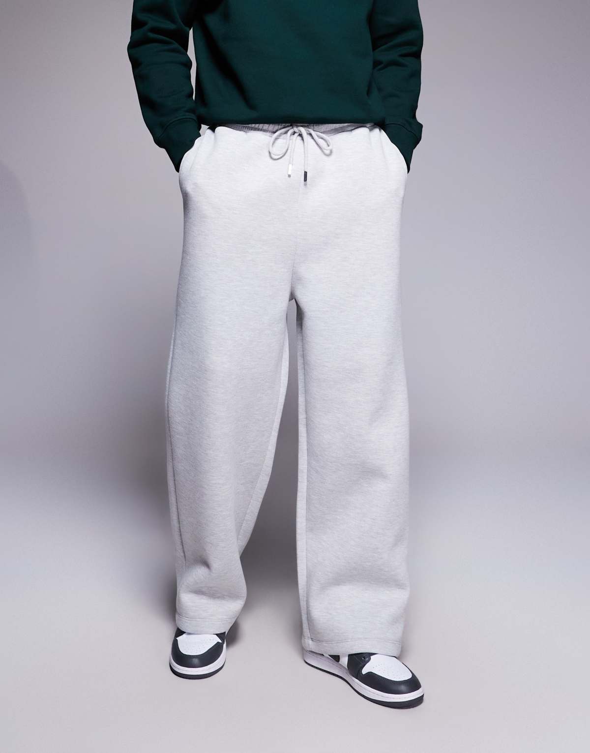 ASOS DESIGN heayweight wide leg jogger in  scuba-style fabric  in grey marl