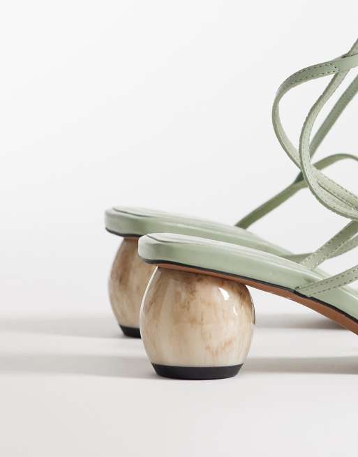 ASOS DESIGN Hebe strappy toe thong ball-heel sandals in pistachio, 4 of 4