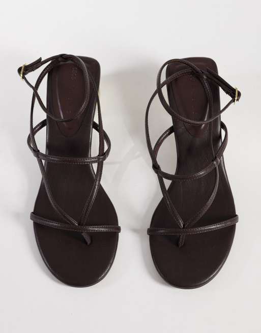 ASOS DESIGN Hebe strappy toe-thong ball-heeled sandals in chocolate, 2 of 4