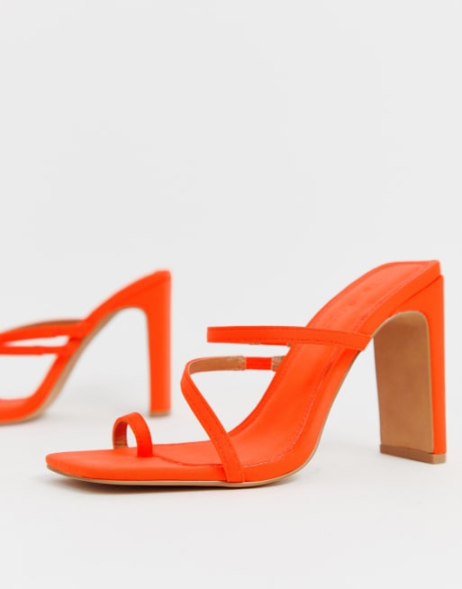 ASOS DESIGN Heckle toe loop barely there block heeled sandals in neon ...