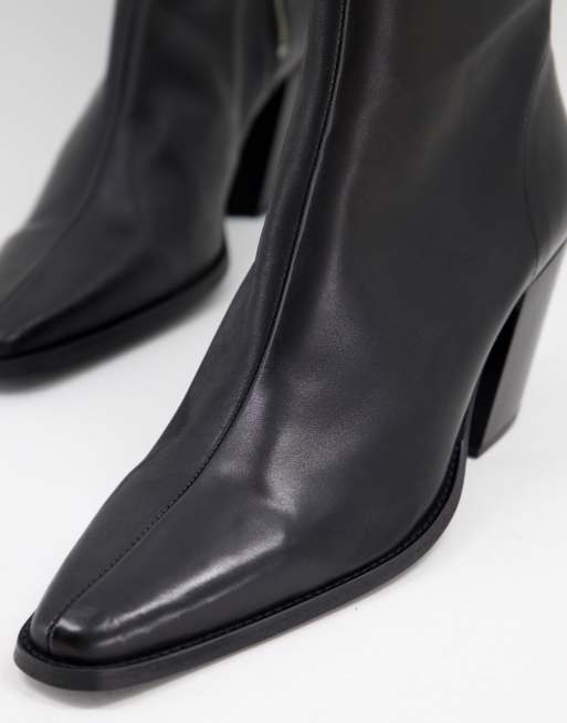 ASOS DESIGN heeled black leather chelsea boot with angled heel, 3 of 4