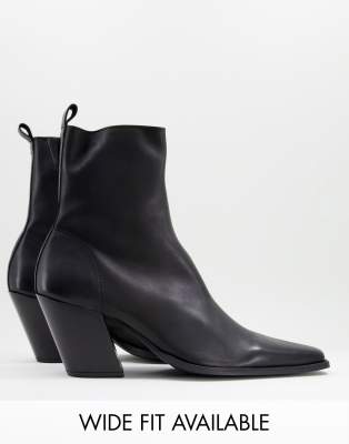 ASOS DESIGN heeled black leather chelsea boot with angled heel