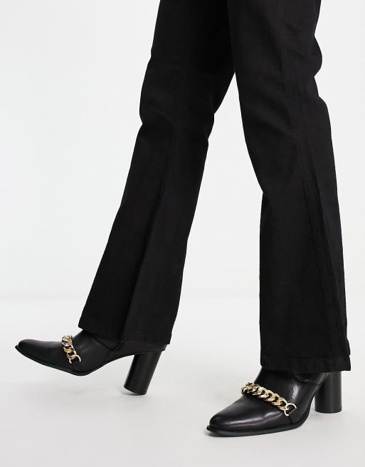 ASOS DESIGN heeled boots in black faux leather with gold chain detail , 4 of 4