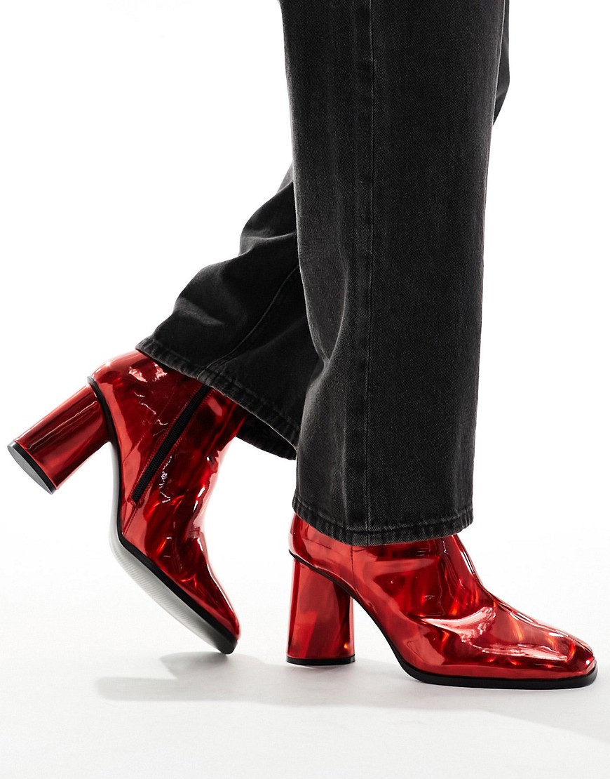 Asos Design Heeled Boots In Red Metallic