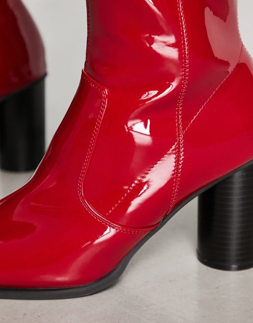 Red faux hot sale leather boots