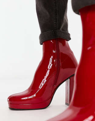NWOB  Design Men’s Size 11 Magenta Colored Patent Leather Heeled Boots ASOS DESIGN heeled boots in red patent faux leather | ASOS main image 4