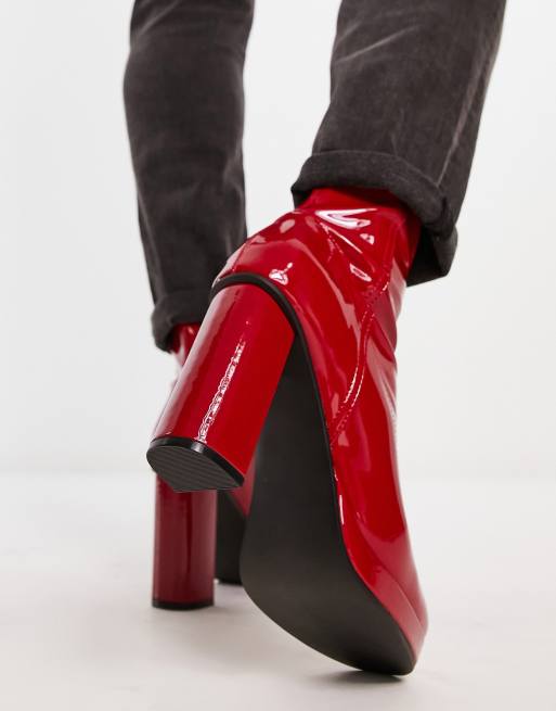 ASOS Design Heeled Boots in Red Patent Faux Leather