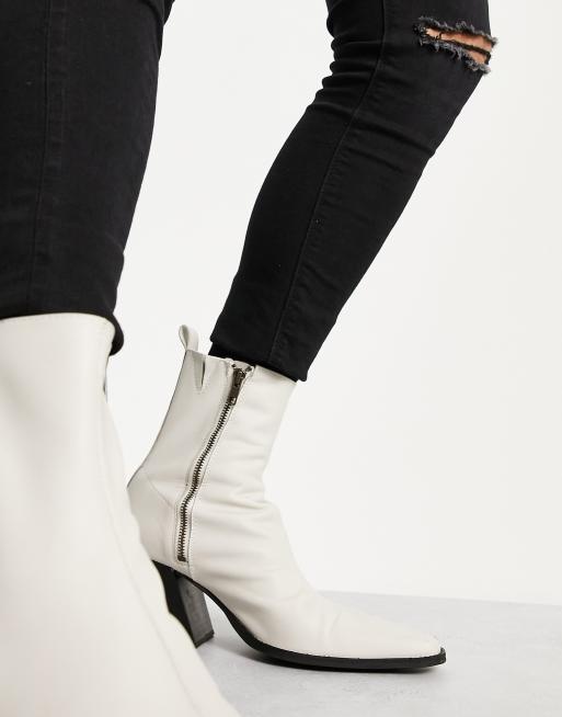 ASOS DESIGN heeled Chelsea boot in Beige leather with angled heel